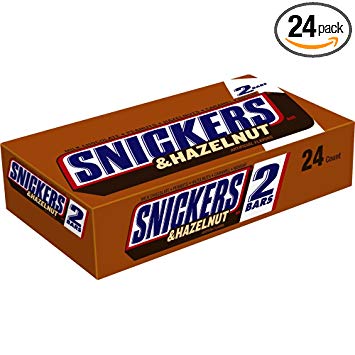 Snickers Hazelnut Sharing Size Chocolate Candy Bars 3.23-Ounce Bar 24-Count Box