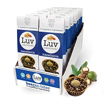 14 Box of 2 Macadamia Luv Superfoods Beegan-Bites - Raw Honey Sweetened Dark Chocolate (20g each)