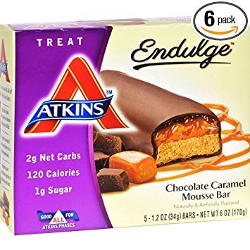 Atkins Endulge Treat Chocolate Caramel Mousse Bar, 5 Count (Pack of 6)