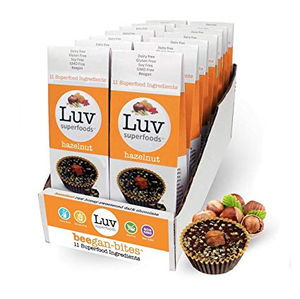 14 Box of 2 Hazelnut Luv Superfoods Beegan-Bites - Raw Honey Sweetened Dark Chocolate (20g each)