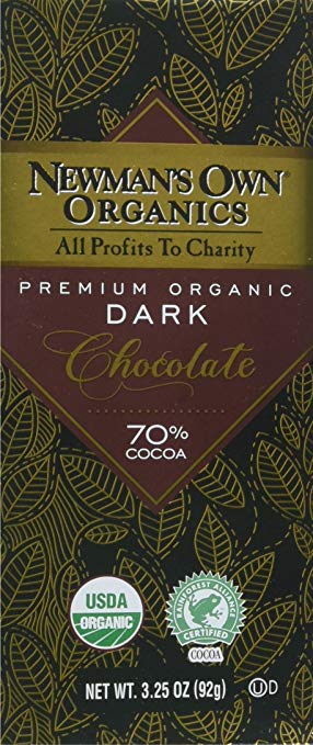 Newman's Own Organics Organic Premium Chocolate Bar, Super Dark 70% Cocoa, 3.25-Ounce Bars...