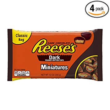 Reese's Peanut Butter Cups, Dark Chocolate Candy, Miniatures, 12 Ounce (Pack of 4)