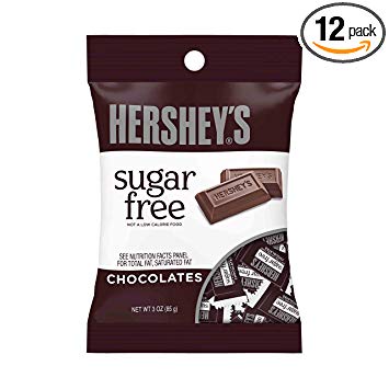 HERSHEY'S Sugar Free Chocolate Candy Bars, 3 Ounce (Pack of 12)