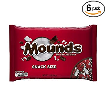 Mounds Halloween Snack Size Candy Bar, Dark Chocolate Coconut Filled, 11.3-Ounce Packages (Pack of 6)