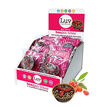 30 Goji Berry Luv Superfoods Beegan-Bites - Raw Honey Sweetened Dark Chocolate (20g each)