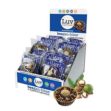 30 Macadamia Luv Superfoods Beegan-Bites - Raw Honey Sweetened Dark Chocolate (20g each)