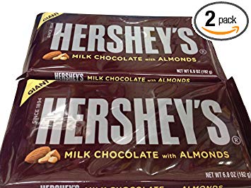 Hershey’s Milk Chocolate with Almonds Giant Bars, 6.8-Ounce Bar (Pack of 2)