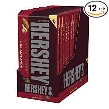 HERSHEY'S Special Dark Chocolate Candy Bars with Almonds, Extra Large (Pack of 12)