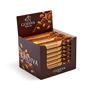 Godiva Chocolatier Belgium Milk Chocolate with Almond Bar Gift, Great for Wedding Favors, 24 Count