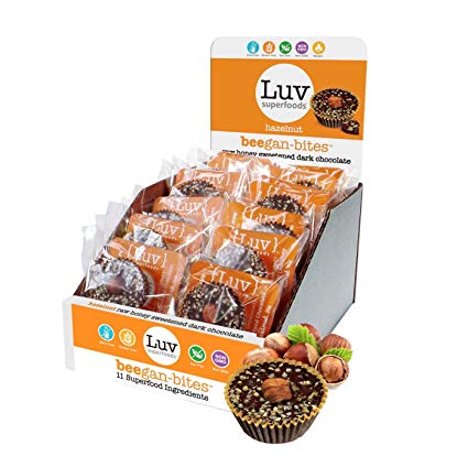 30 Hazelnut Luv Superfoods Beegan-Bites - Raw Honey Sweetened Dark Chocolate (20g each)